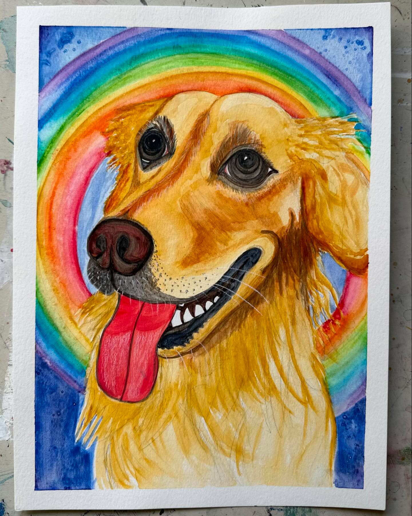 All dogs go to heaven 🌈
I made this painting recently for my cousin who lost her furry companion Zoey, earlier this year. I don’t know what’s up with 2024, but as I mentioned in my last newsletter, so many amazing dogs that have been in my life have recently crossed the rainbow bridge. I am convinced this is a special time where dogs are being reincarnated, or who knows what, but the irony to me is a mystery.
You are loved and so missed; Zoey, Murphy, Gidget, Tron, Gizmo, and Huck. ❤️❤️❤️❤️❤️❤️
On a lighter note, making this reminded me how much I miss painting animals. I’m cringing a bit as I write this, but if anyone is looking for pet portraits, I am available 🫶