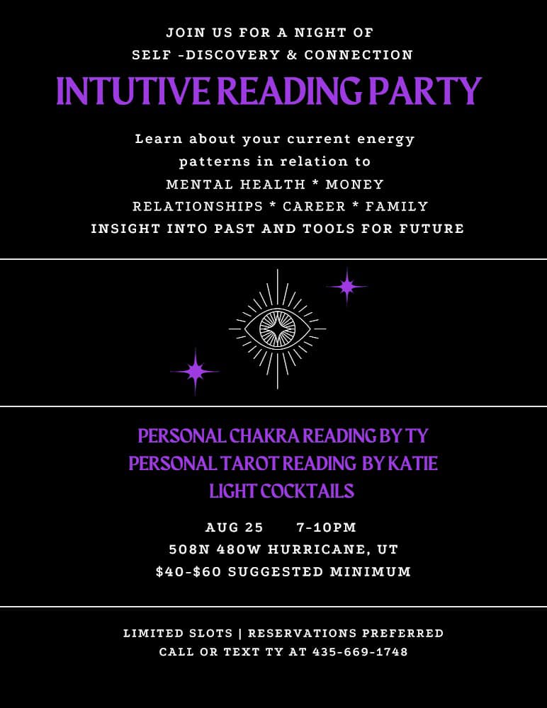 Want a night of fun and spiritual direction. We have a few more spots available. Drop by for your private readings or stick around and socialize.