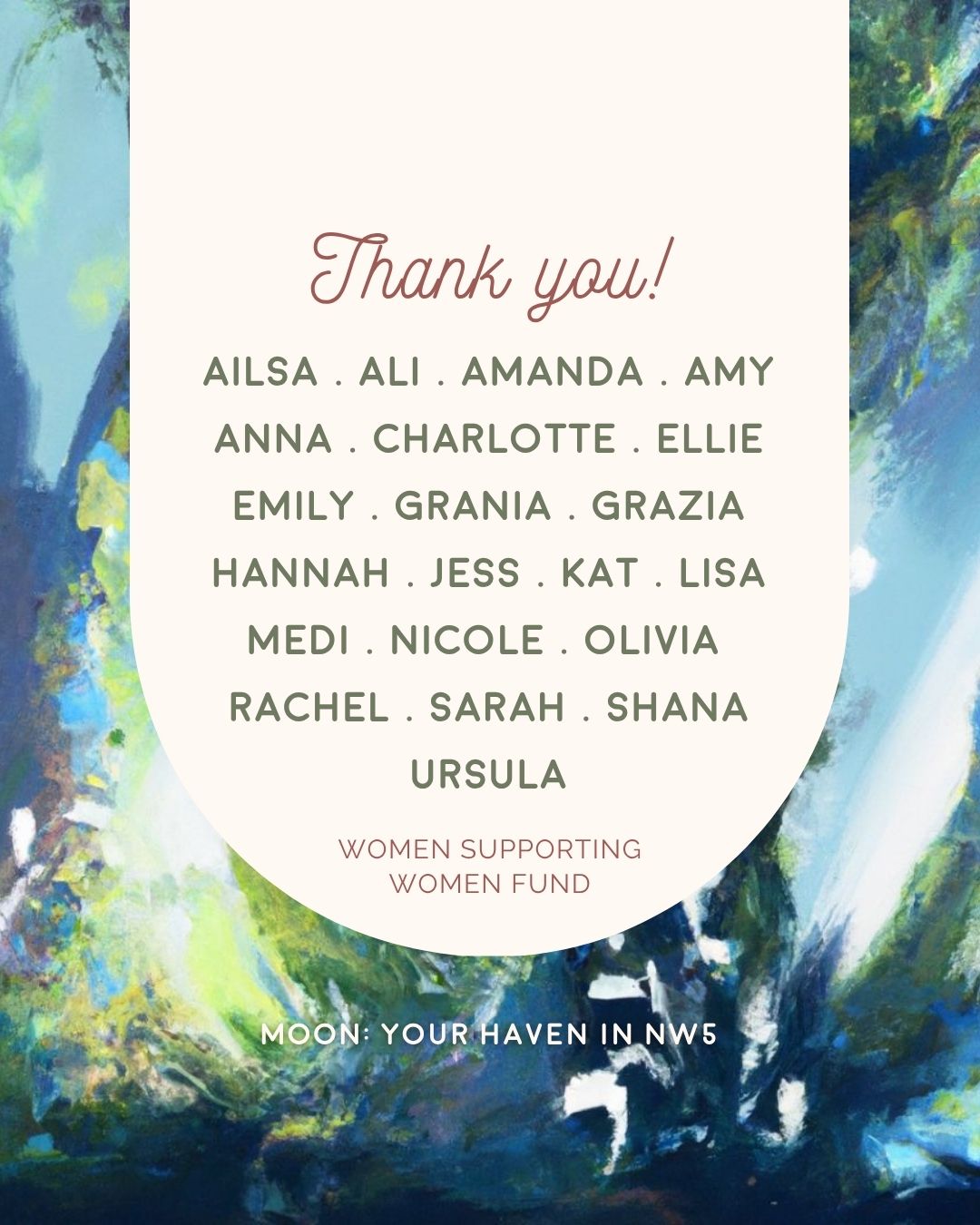 Thank you to all these lovely people, who donated to the Women Supporting Women Fund in March.
Your generosity ensured six women were able to access support from Moon Women's Health.
If you'd like to know more about the fund check out the link in our bio.