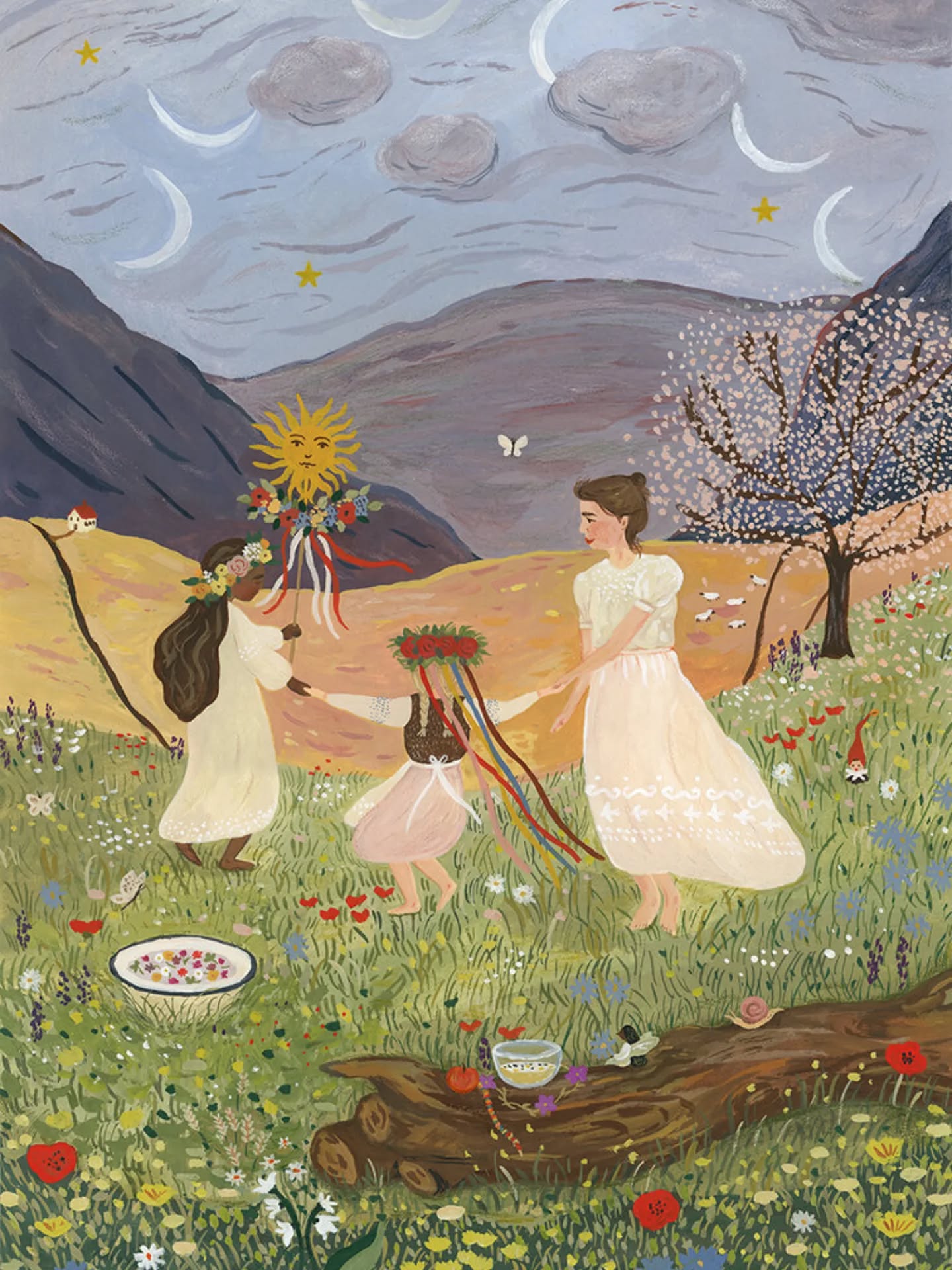 Happy May Day / Beltane!
The mid-point between the Spring Equinox and Summer Solstice.
Embrace the sun, listen to the birdsong*, smell the blossoms, and feel the grass under your feet!
*The swifts are back in our corner of North West London - although their song is more like the call of the devil, rather sweet song 😆
This wonderful painting is by @tijanadraws - check out her creations!
