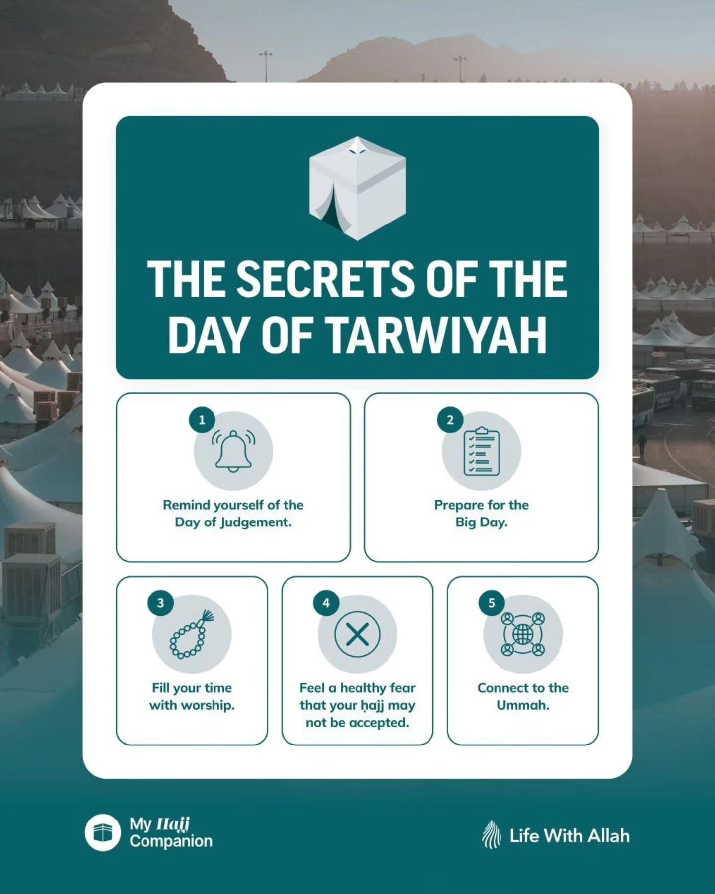 The Journey of a Lifetime Begins Tomorrow!
Tomorrow marks the Day of Tarwiyah, the first day of ḥajj (8th of Dhul Ḥijjah), where you will begin arriving at Minā, whilst some groups may depart tonight. You will spend the day and night in Minā in preparation for the big day — the most important day of ḥajj, the Day of ʿArafah.
#Hajj #Mina #Labbayk #Arafat #Worship